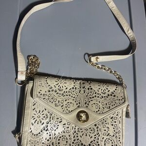 Sole Society Cream Laser-Cut Crossbody Bag